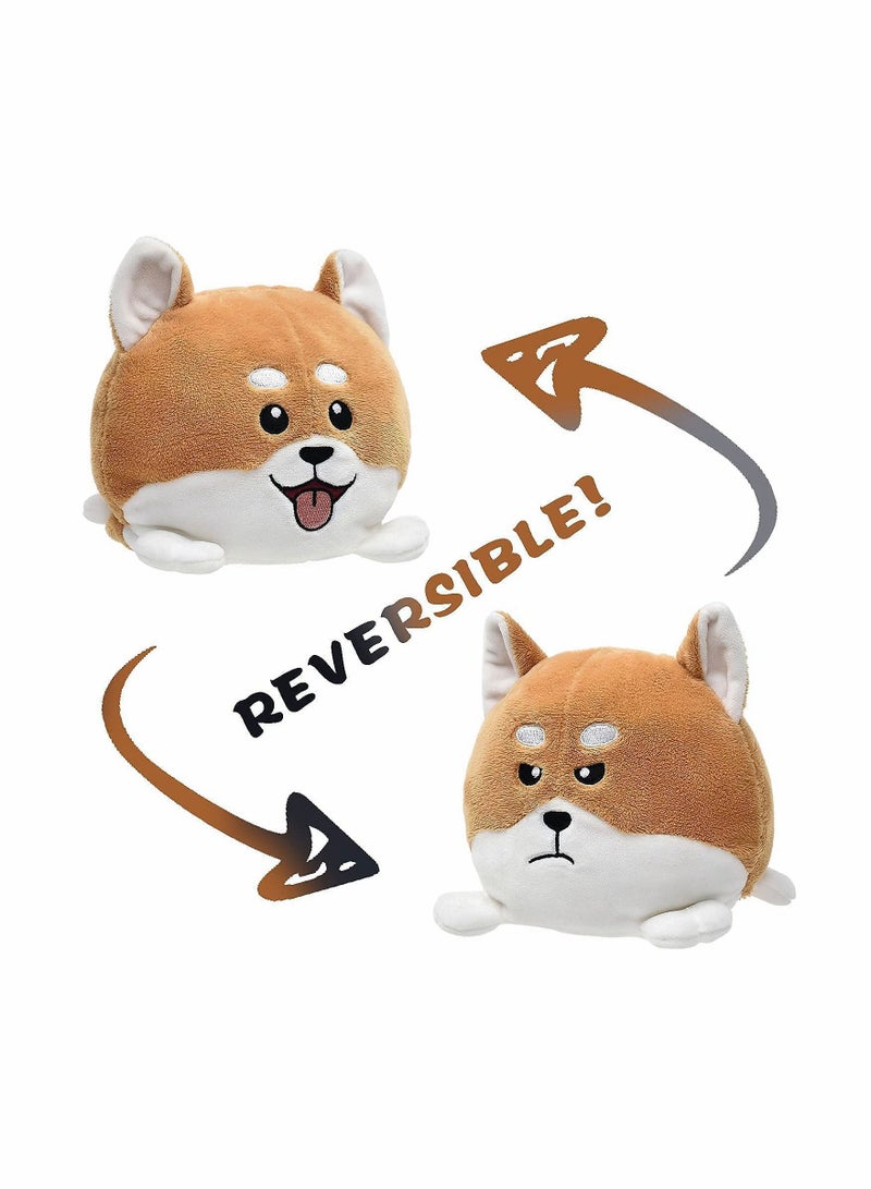 Reversible Dog 6 inch Plushie Girls Toys Stuffed Animal Mood Plush Bear Double-Sided Flip Help You Express Your Emotions Cute Children's Day Gift,