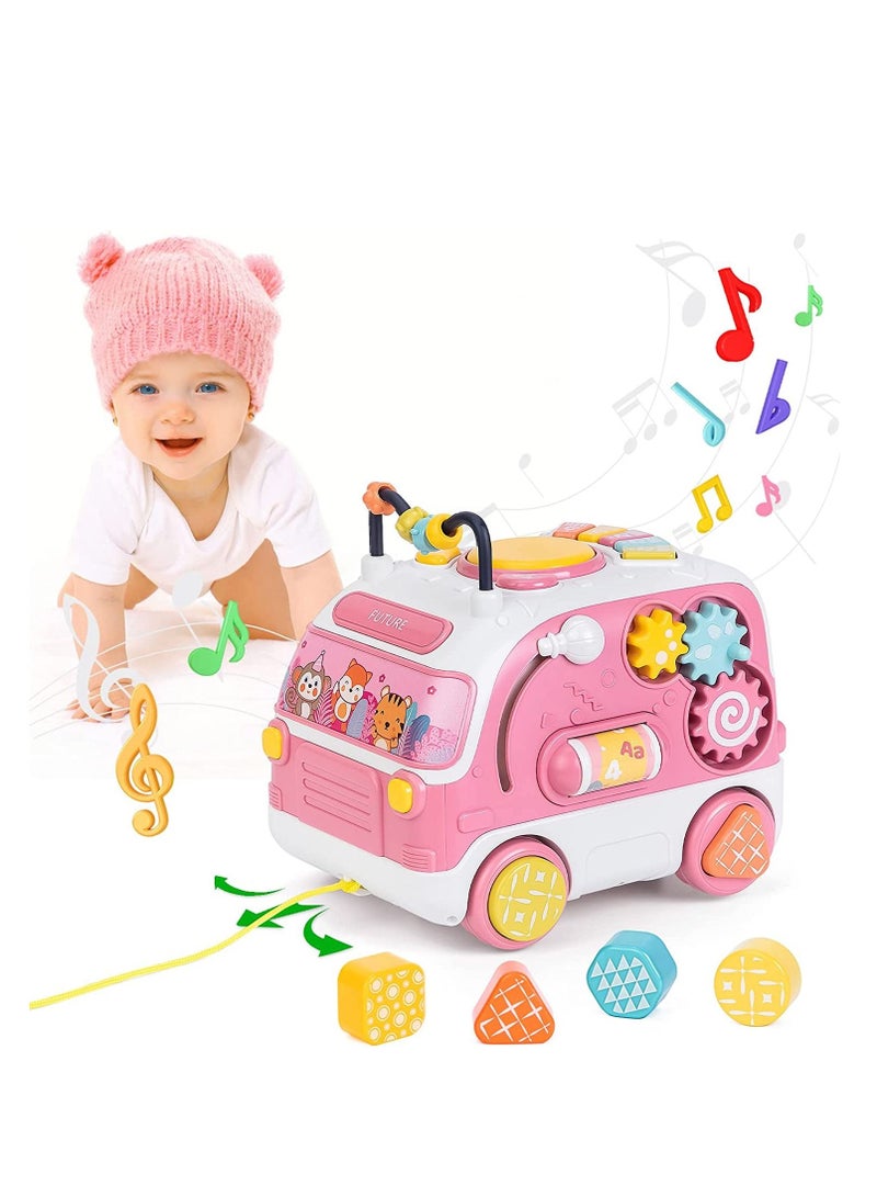 Baby Toys 12 18 Months Musical Toys, Multifunctional Bus Toy, Educational with Shape Matching, Piano Keyboard, Sound & Light, for Girls Gifts
