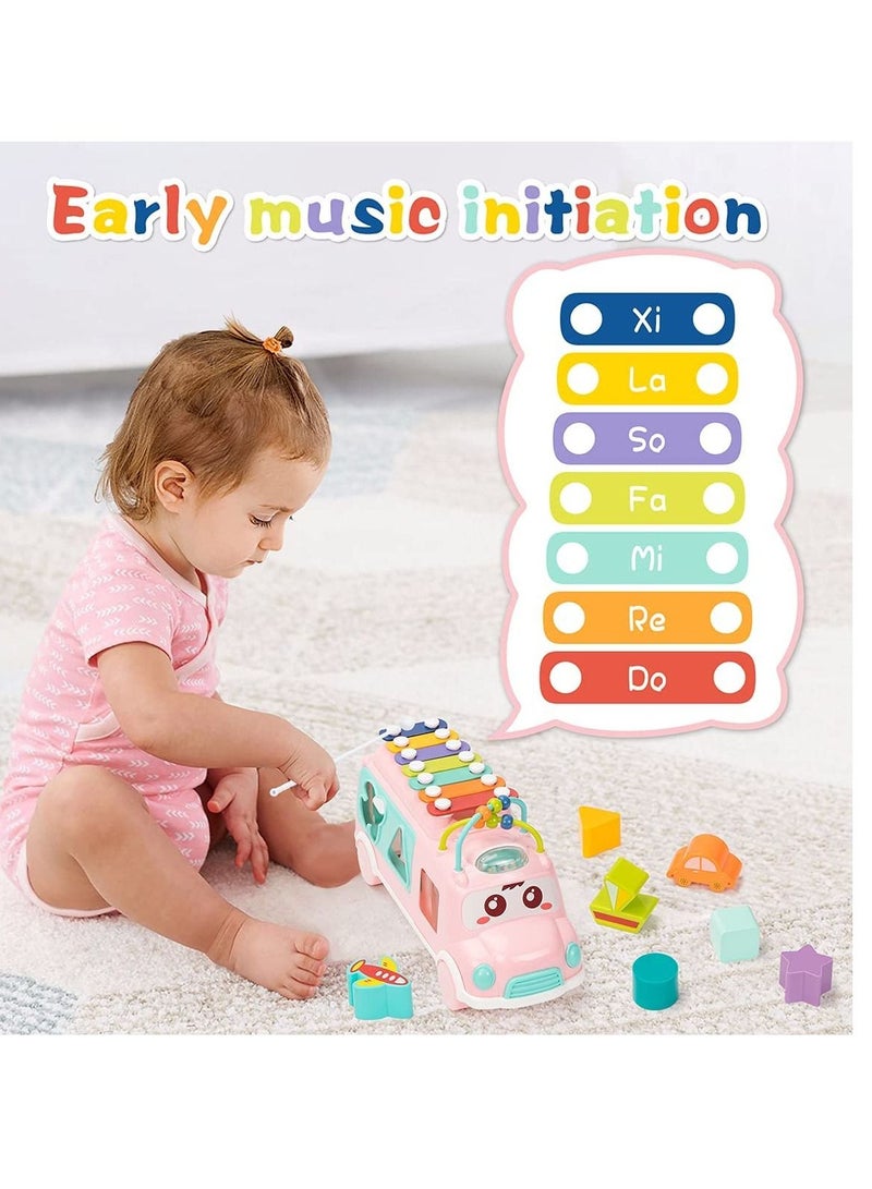 Baby Toy 12-18 Months, Music Bus Xylophone for Kids Toy, Toys 1-Year-Old Boys and Girls with Building Blocks, Musical Toddlers 1-3, Early Educational Gift