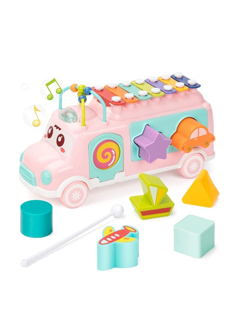 Baby Toy 12-18 Months, Music Bus Xylophone for Kids Toy, Toys 1-Year-Old Boys and Girls with Building Blocks, Musical Toddlers 1-3, Early Educational Gift