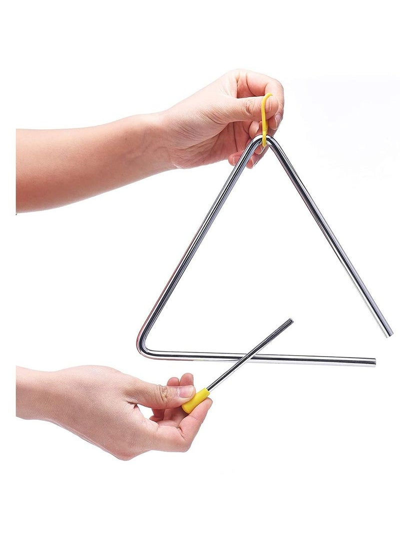 Musical Steel Triangle Percussion Instrument with Striker for Adults Kids Dinner Bell Small Instruments 8 Inch