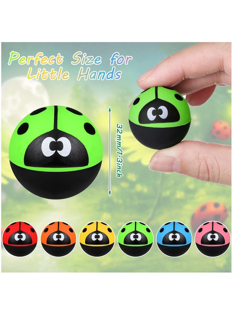 Bouncy Balls, 24 Pcs Ladybug Party Favors Small Bouncing Balls 30 mm/ 1.2 Inch Theme Rubber for Kid Carnival Prizes Birthday Gift Bag Filling (Random Color)