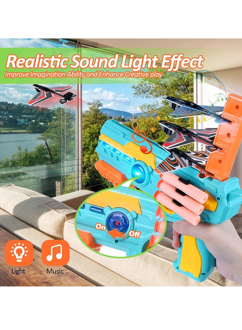 Airplane Toys for 4 5 6 Years Old Boys, Bubble Catapult Plane Outdoor Toys, One-Click Ejection Model Airplane Launcher with 8 Pcs Foam Glider Plane, Outside Toy and Gift for Kids 5-12