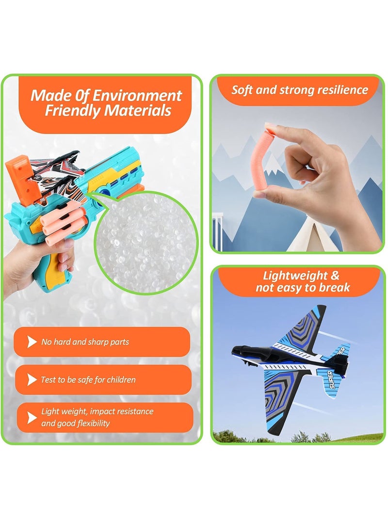 Airplane Toys for 4 5 6 Years Old Boys, Bubble Catapult Plane Outdoor Toys, One-Click Ejection Model Airplane Launcher with 8 Pcs Foam Glider Plane, Outside Toy and Gift for Kids 5-12