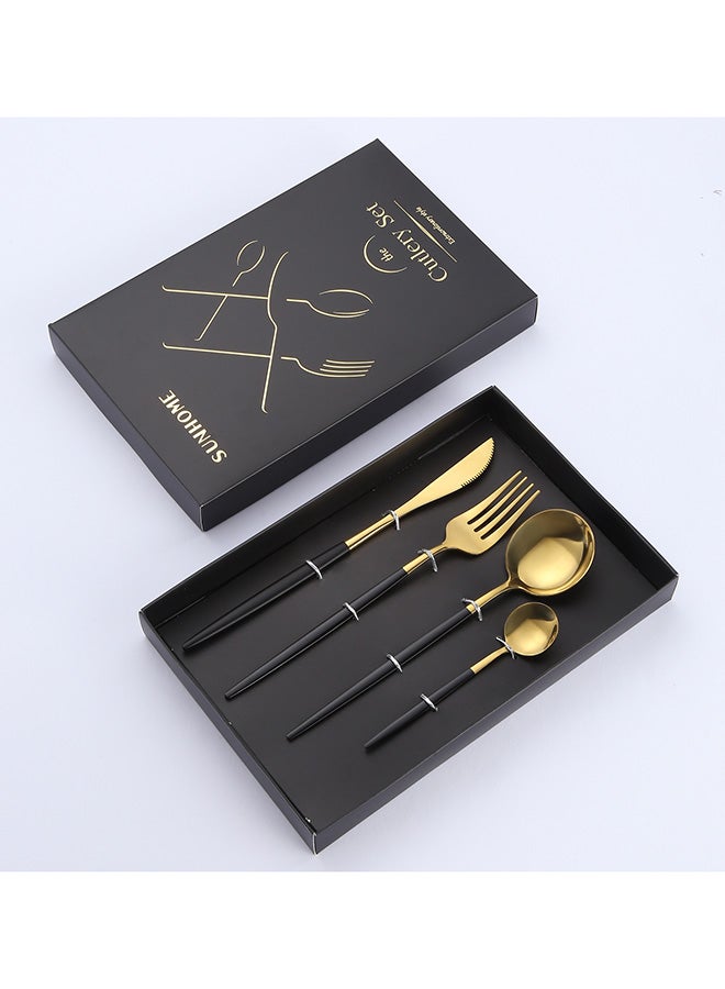 4-Piece Stainless Steel Cutlery Set Gold/Black