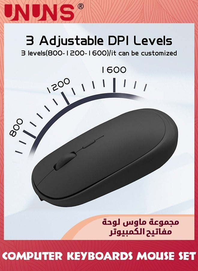 Rechargeable Bluetooth Arabic Keyboard And Mouse Combo,Ultra-Slim Portable Wireless Mouse Keyboard Set,Compatibe Tablet Android Mac Windows iPad iOS 13 and Above, Black 10inch