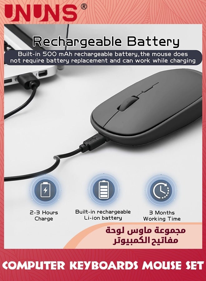 Rechargeable Bluetooth Arabic Keyboard And Mouse Combo,Ultra-Slim Portable Wireless Mouse Keyboard Set,Compatibe Tablet Android Mac Windows iPad iOS 13 and Above, Black 10inch