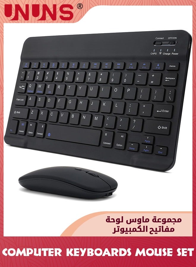 Rechargeable Bluetooth Arabic Keyboard And Mouse Combo,Ultra-Slim Portable Wireless Mouse Keyboard Set,Compatibe Tablet Android Mac Windows iPad iOS 13 and Above, Black 10inch
