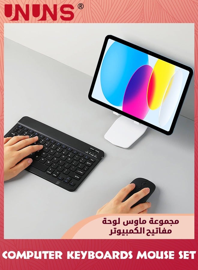 Rechargeable Bluetooth Arabic Keyboard And Mouse Combo,Ultra-Slim Portable Wireless Mouse Keyboard Set,Compatibe Tablet Android Mac Windows iPad iOS 13 and Above, Black 10inch