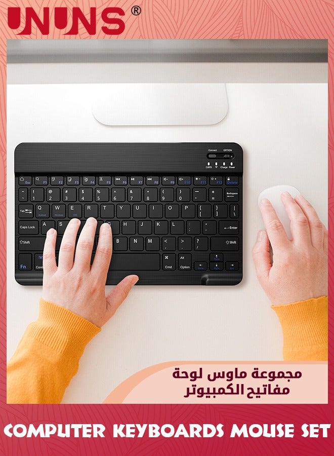 Rechargeable Bluetooth Arabic Keyboard And Mouse Combo,Ultra-Slim Portable Wireless Mouse Keyboard Set,Compatibe Tablet Android Mac Windows iPad iOS 13 and Above, Black 10inch
