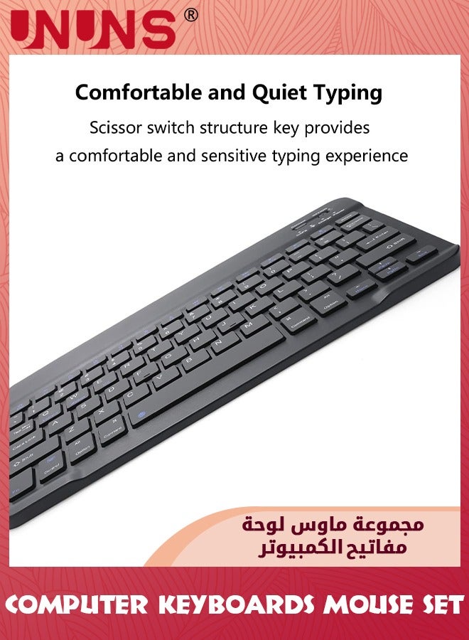 Rechargeable Bluetooth Arabic Keyboard And Mouse Combo,Ultra-Slim Portable Wireless Mouse Keyboard Set,Compatibe Tablet Android Mac Windows iPad iOS 13 and Above, Black 10inch