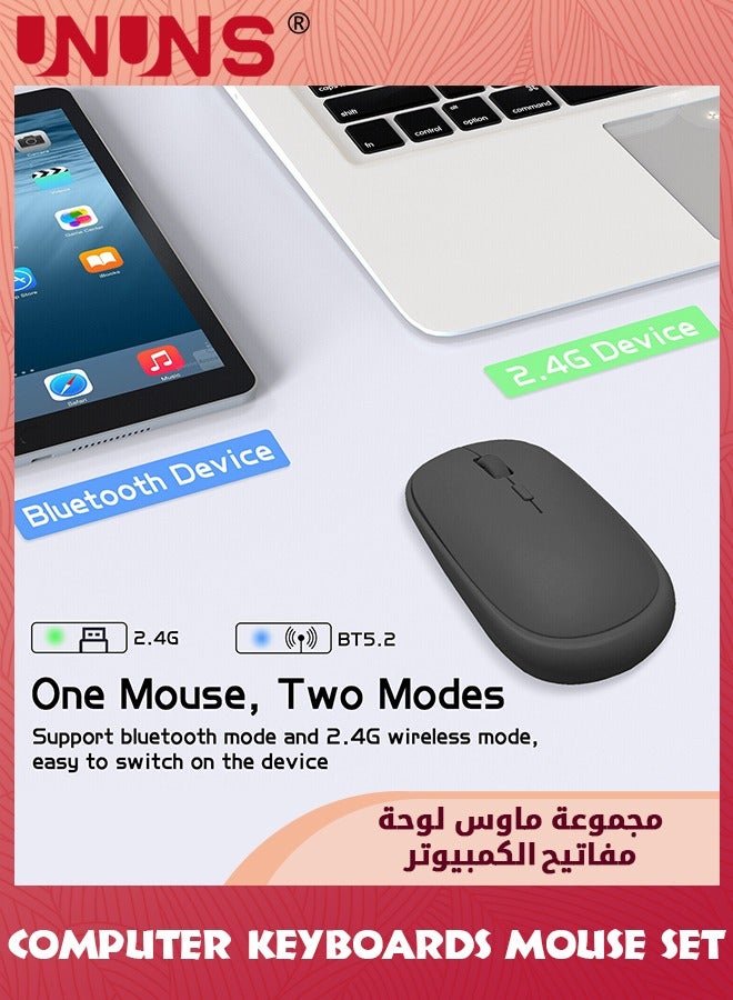 Rechargeable Bluetooth Arabic Keyboard And Mouse Combo,Ultra-Slim Portable Wireless Mouse Keyboard Set,Compatibe Tablet Android Mac Windows iPad iOS 13 and Above, Black 10inch
