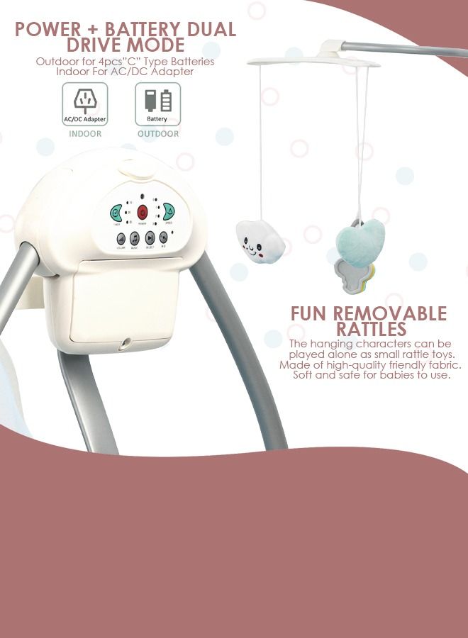 Wanda Electric Swing Cradle for Baby Automatic Swing Baby Cradle with Mosquito Net Remote Toy Bar Music Baby Swing Cradle for Baby 0 to 2 Years Boys Pink