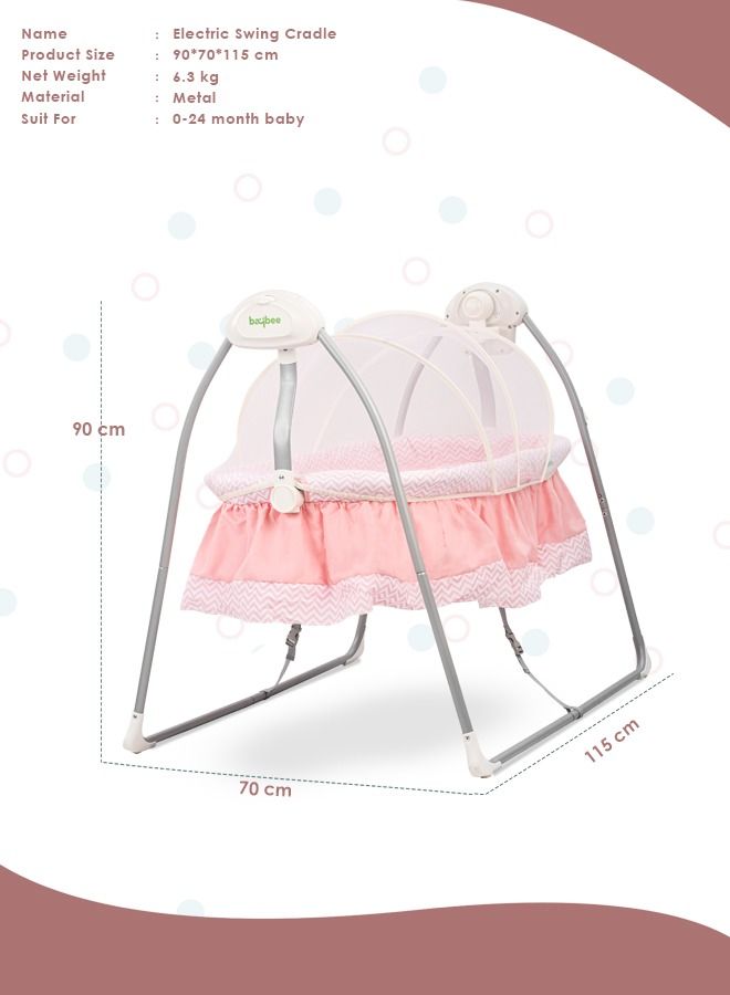 Wanda Electric Swing Cradle for Baby Automatic Swing Baby Cradle with Mosquito Net Remote Toy Bar Music Baby Swing Cradle for Baby 0 to 2 Years Boys Pink