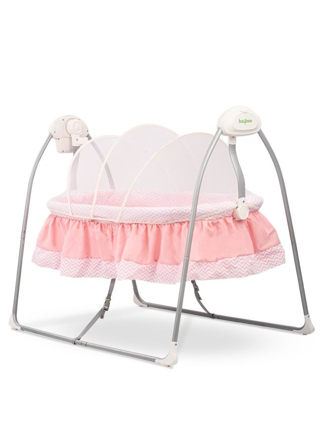 Wanda Electric Swing Cradle for Baby Automatic Swing Baby Cradle with Mosquito Net Remote Toy Bar Music Baby Swing Cradle for Baby 0 to 2 Years Boys Pink