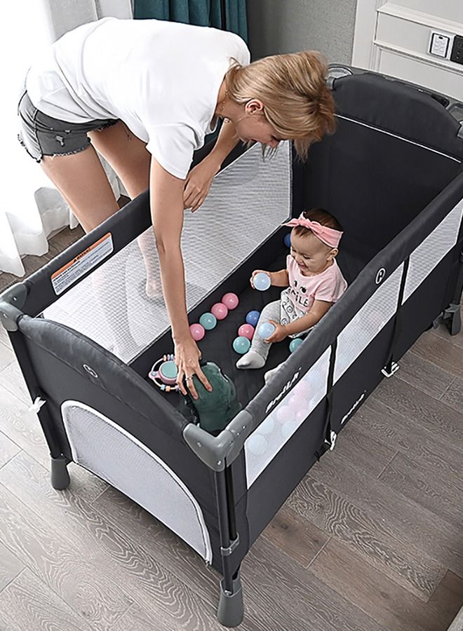 4 In 1 Baby Bedside Co - Sleeper Bassinet And Playpen With Rocker Black