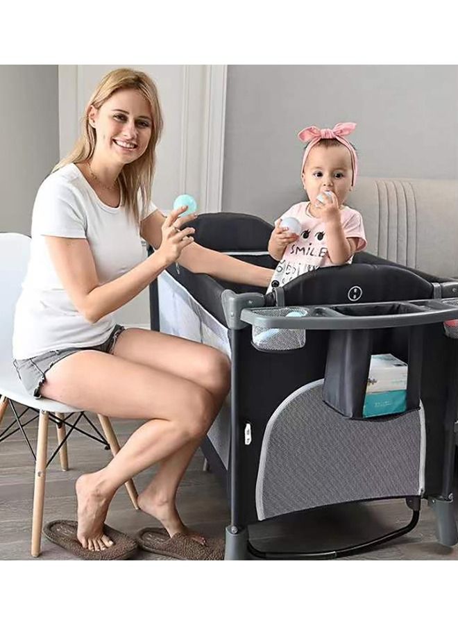 4 In 1 Baby Bedside Co - Sleeper Bassinet And Playpen With Rocker Black