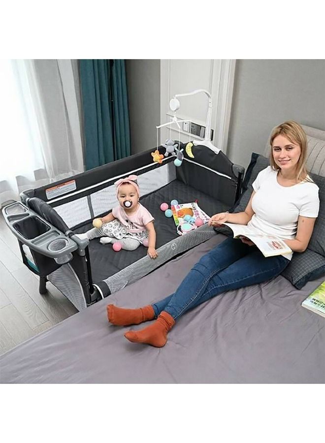 4 In 1 Baby Bedside Co - Sleeper Bassinet And Playpen With Rocker Black