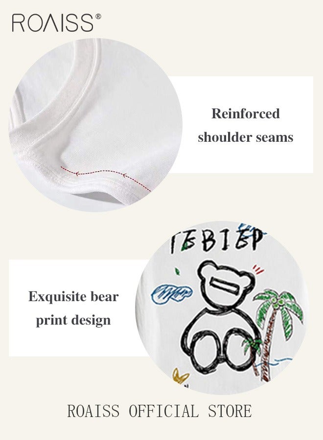 New Casuals Cartoon Bear T Shirts Simple Daliy Clothes Korean Fashion Oversized Short Sleeve Tops Couple Tees Summer