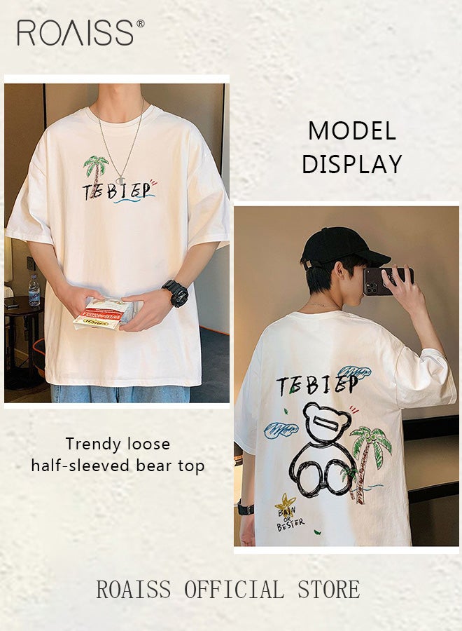 New Casuals Cartoon Bear T Shirts Simple Daliy Clothes Korean Fashion Oversized Short Sleeve Tops Couple Tees Summer