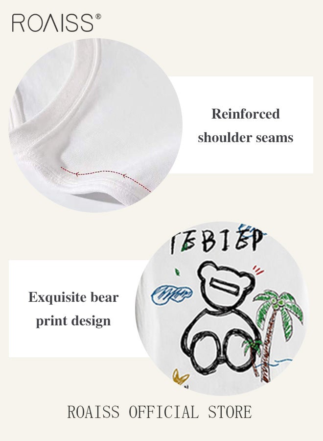 New Casuals Cartoon Bear T Shirts Simple Daliy Clothes Korean Fashion Oversized Short Sleeve Tops Couple Tees Summer