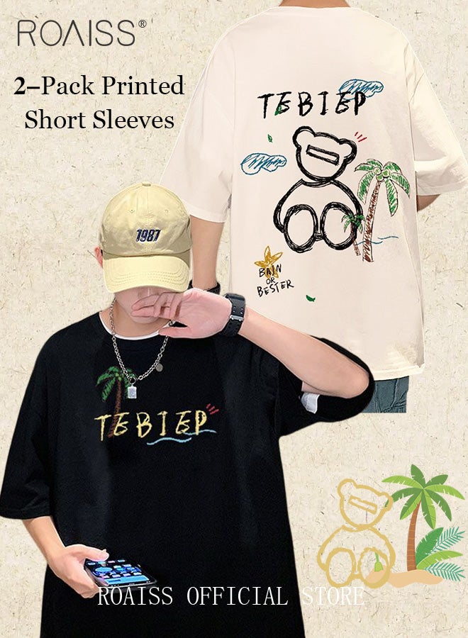 New Casuals Cartoon Bear T Shirts Simple Daliy Clothes Korean Fashion Oversized Short Sleeve Tops Couple Tees Summer