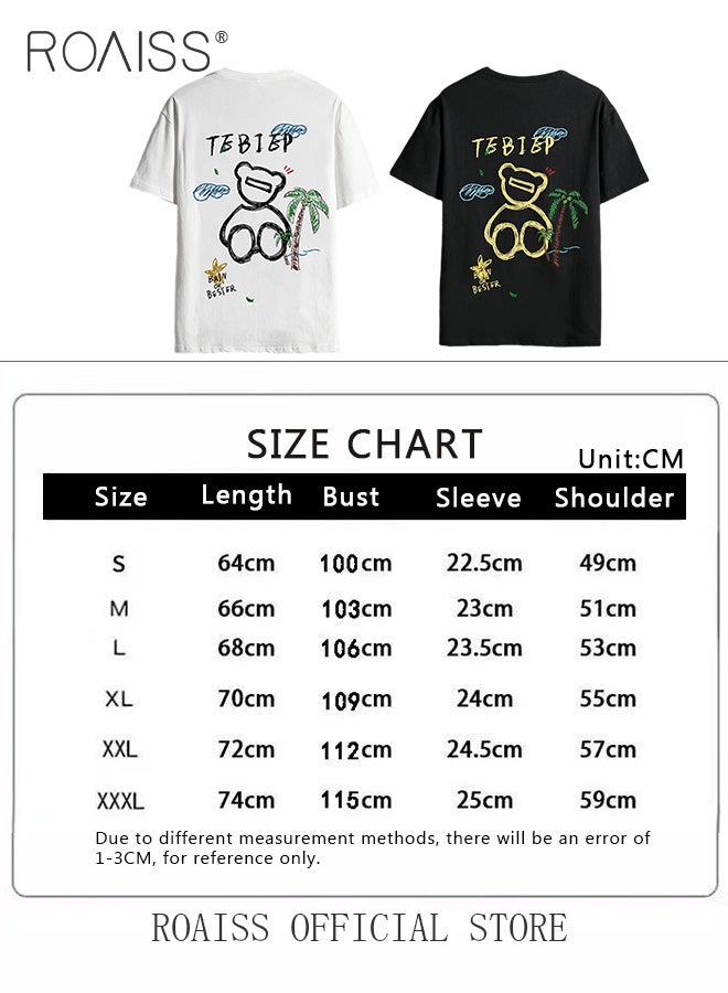 New Casuals Cartoon Bear T Shirts Simple Daliy Clothes Korean Fashion Oversized Short Sleeve Tops Couple Tees Summer