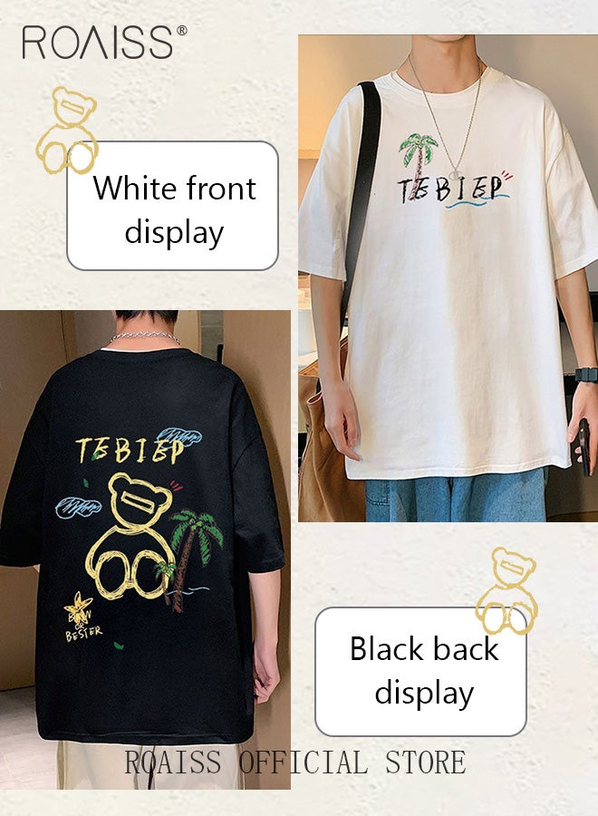 New Casuals Cartoon Bear T Shirts Simple Daliy Clothes Korean Fashion Oversized Short Sleeve Tops Couple Tees Summer