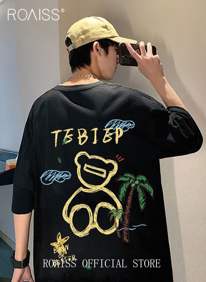 New Casuals Cartoon Bear T Shirts Simple Daliy Clothes Korean Fashion Oversized Short Sleeve Tops Couple Tees Summer