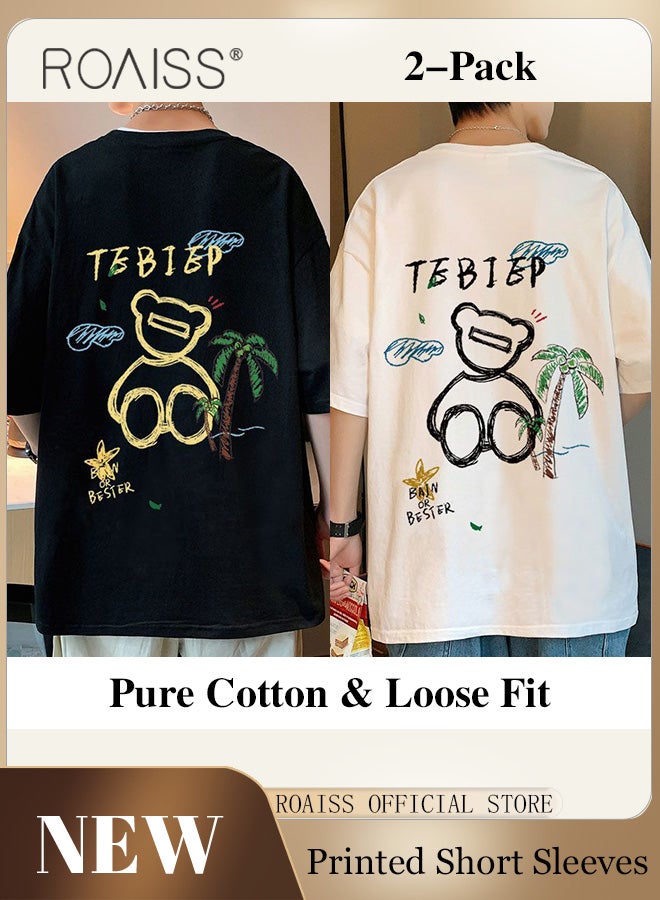 New Casuals Cartoon Bear T Shirts Simple Daliy Clothes Korean Fashion Oversized Short Sleeve Tops Couple Tees Summer