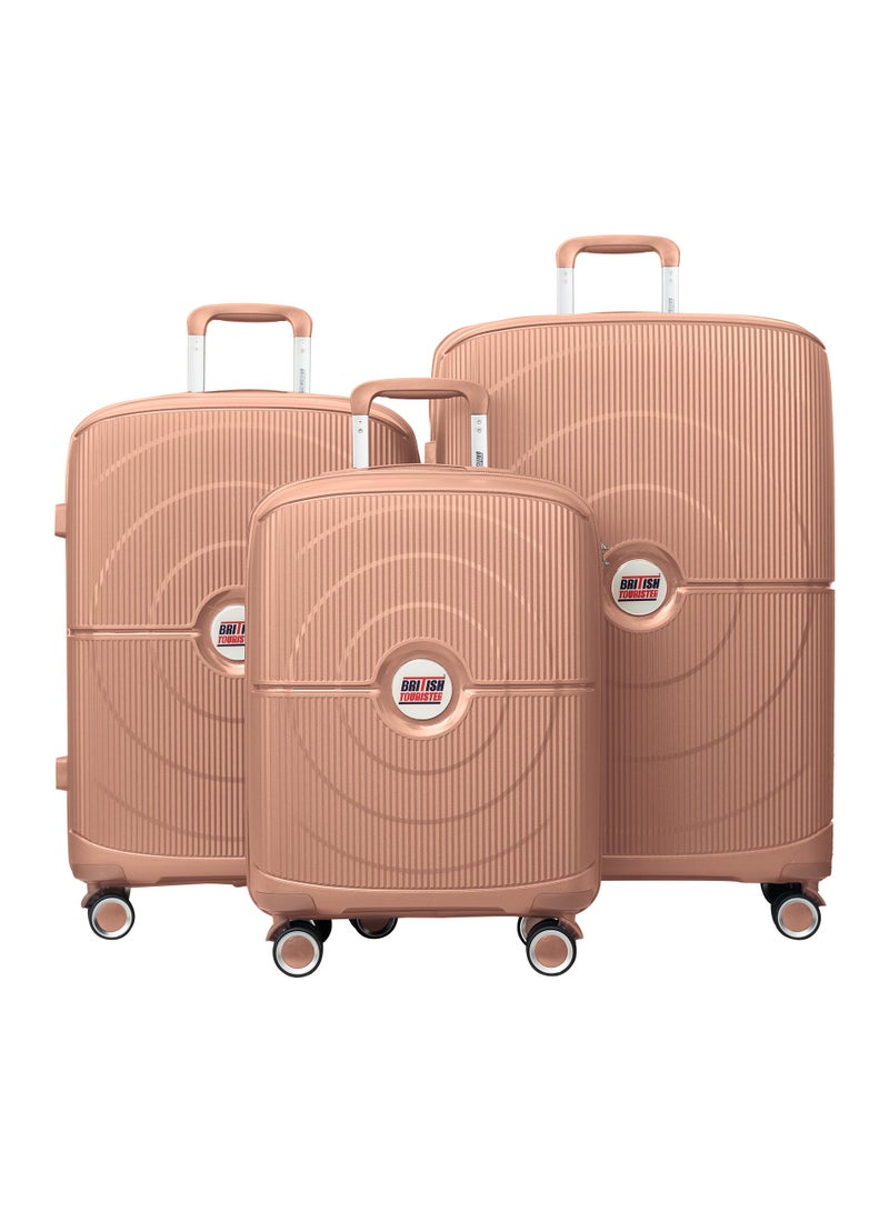 3 Piece Polypropelene Hardside Spinner Luggage Trolley Set 20/24/28 Inch Champagne