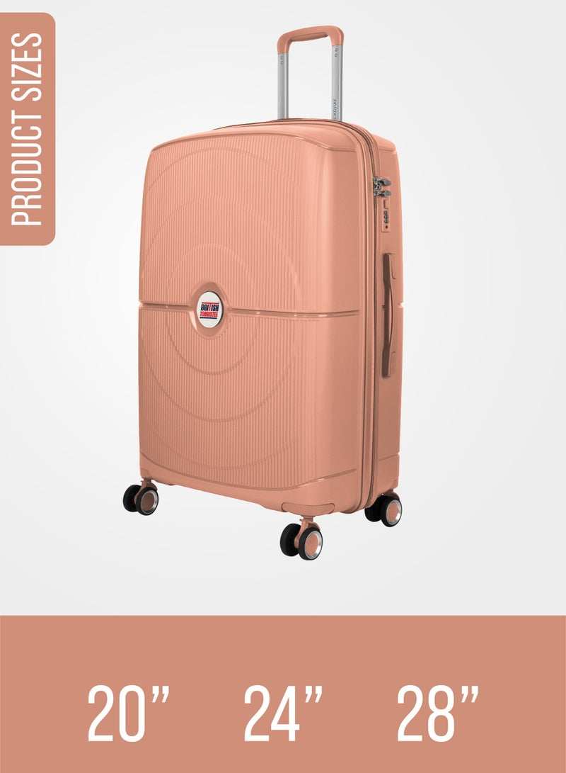 3 Piece Polypropelene Hardside Spinner Luggage Trolley Set 20/24/28 Inch Champagne