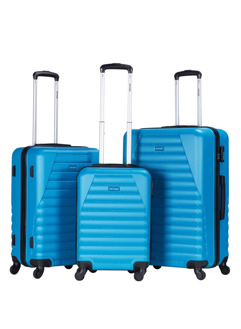 3-Piece ABS Hardside Trolley Luggage Set, Spinner Wheels with Number Lock 20/24/28 Inches - Blue