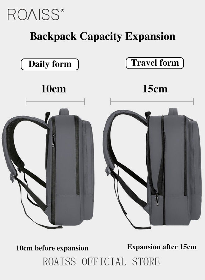 Waterproof Nylon Backpack Casual Scalable Capacity Large Capacity Laptop Multifunction Breathable School Bag with USB Port for Men Work Travel Flight Business Black