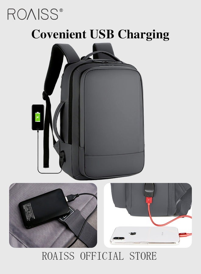 Waterproof Nylon Backpack Casual Scalable Capacity Large Capacity Laptop Multifunction Breathable School Bag with USB Port for Men Work Travel Flight Business Black