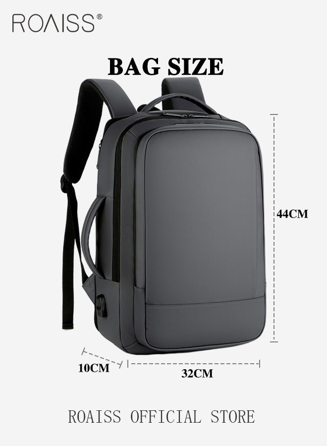 Waterproof Nylon Backpack Casual Scalable Capacity Large Capacity Laptop Multifunction Breathable School Bag with USB Port for Men Work Travel Flight Business Black