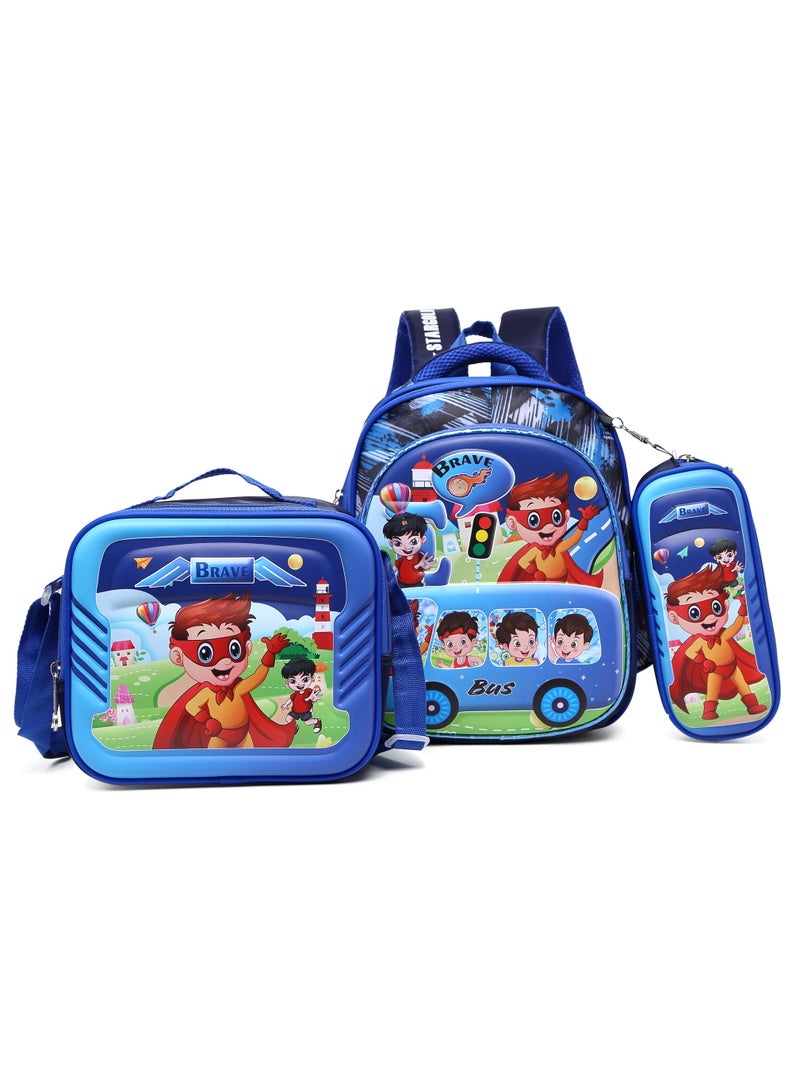 Baby Backpack 3Pcs Combo For Baby Boys With Adjustable Strap For School 12 Inch