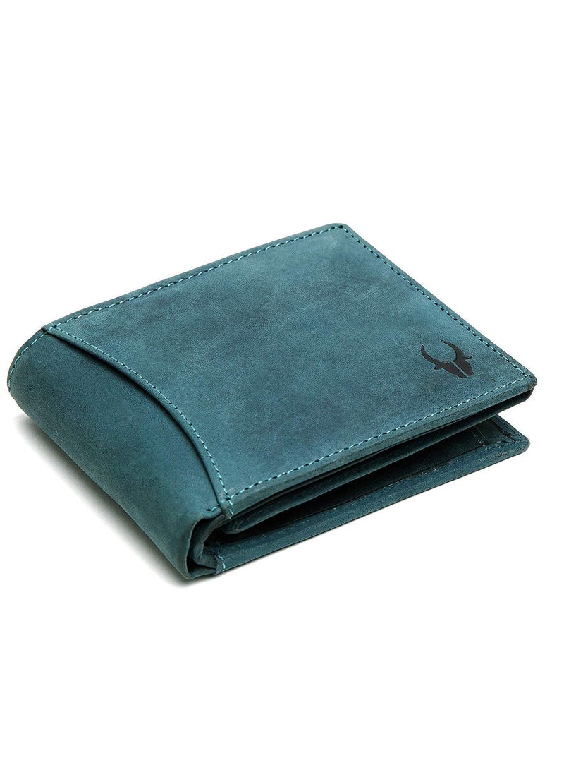 WildHorn Blue Leather Wallet 9 Card Slots 2 Currency 2 Secret Compartments 1 Zipper 3 ID Card Slots