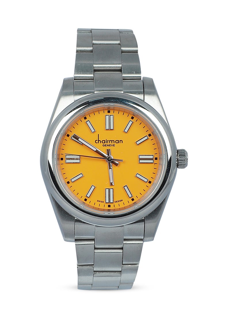 Men's Stainless Steel Wrist Watch with Yellow Dial