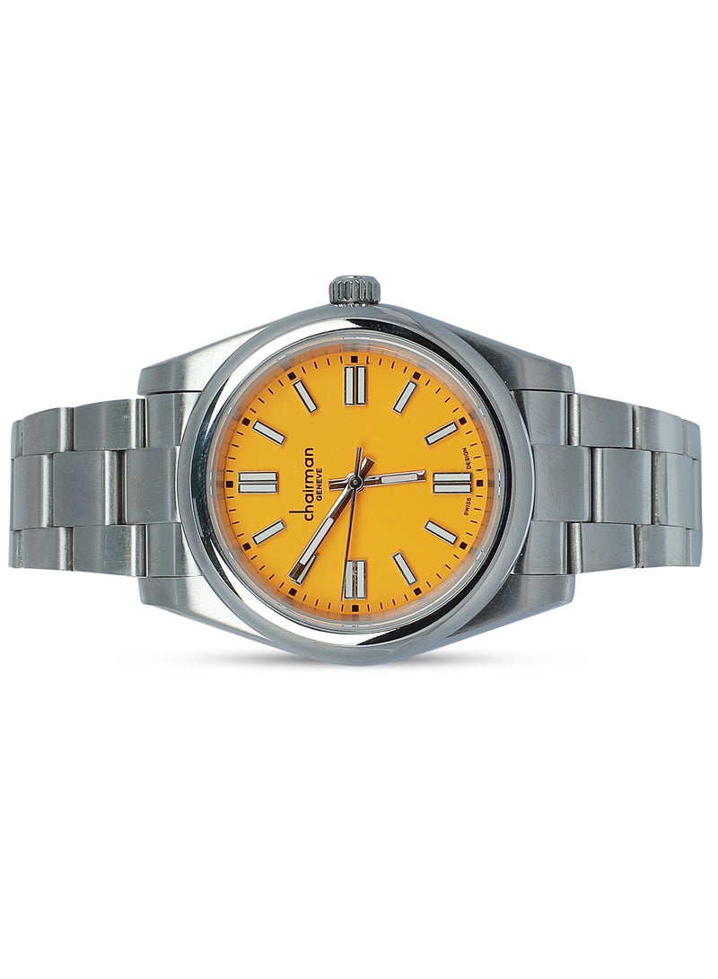 Men's Stainless Steel Wrist Watch with Yellow Dial