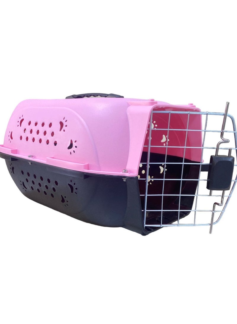 Pet carrier, travel crate for cats and small dogs, outdoor and travel kennel, cage for cats and dogs. Pink color.
