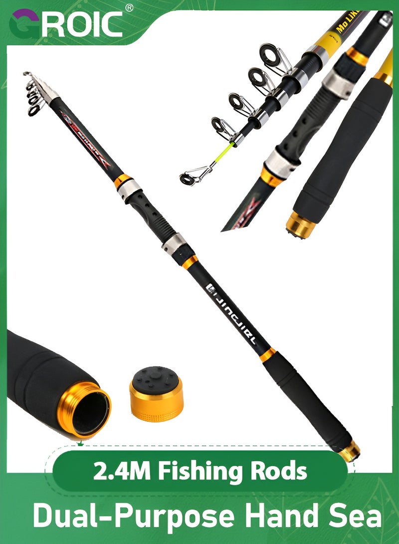 2.4M Fishing Rods Sea Rods Telescopic Fishing Pole Durable Lightweight Sensitive 24T Carbon Fiber Ultralight Travel Saltwater Freshwater Bass Salmon Trout Fishing