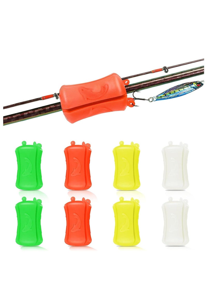 Silicone Fishing Rod Fixed Ball, Portable Rubber Pole Clip, Multi-Function Reusable Wear Resistant Fixing Wrap, for Various Sizes Pole, 4 Colors, 8 Pcs