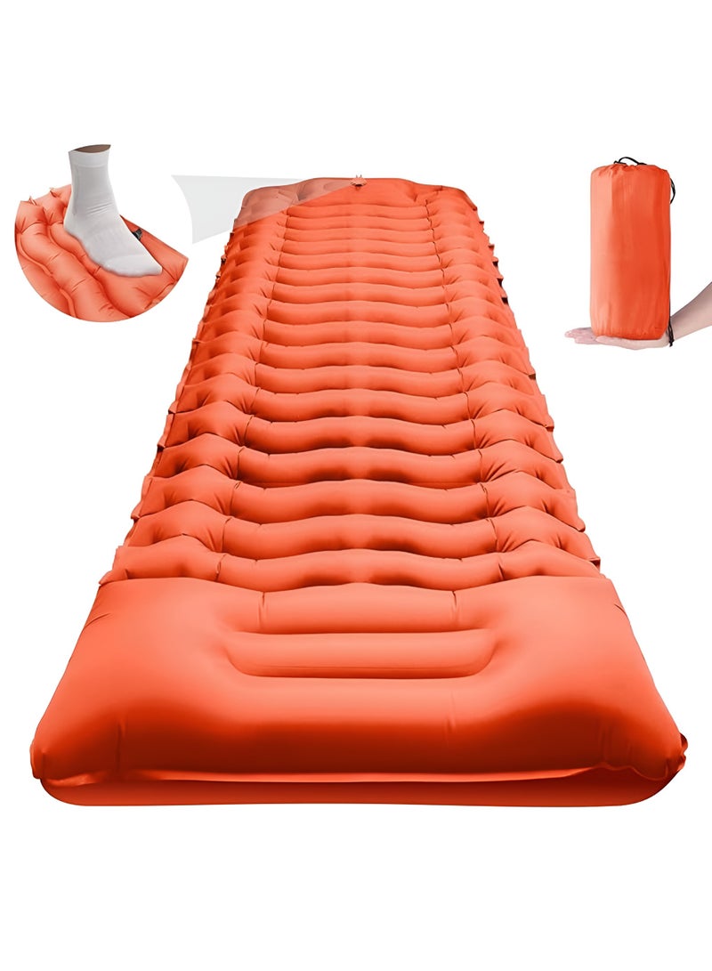 HEXAR Self Inflating Sleeping Pad with Foot Pump 190X64 Built-in Pump Foldable Sleeping Mat with Pillow for Camping Hiking Durable Inflatable Air Mattress - Carry Bag, Repair Patches