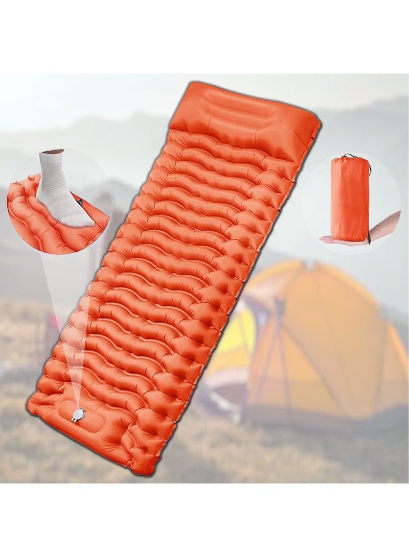HEXAR Self Inflating Sleeping Pad with Foot Pump 190X64 Built-in Pump Foldable Sleeping Mat with Pillow for Camping Hiking Durable Inflatable Air Mattress - Carry Bag, Repair Patches