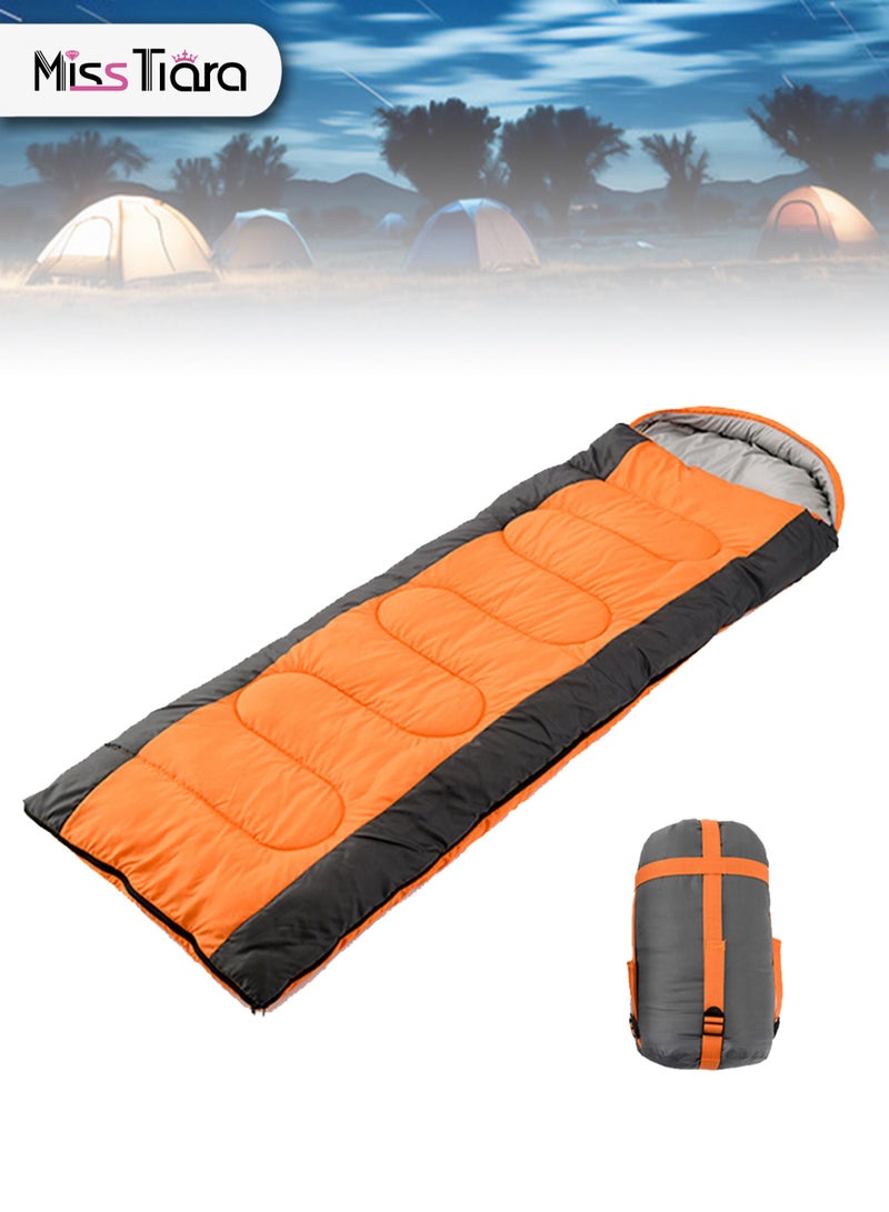 Outdoor Camping Orange Single Sleeping Bag Envelope Hooded Sleeping Bag Lightweight Waterproof Camping Gear Equipment for Adults and Kids