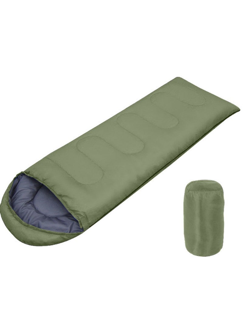 Envelope Sleeping Bag 180cm Cap Length 30cm Hollow Cotton Winter Hooded Sleeping Bag Suitable for Outdoor Camping Hiking and Mountaineering With Compression Bag Green