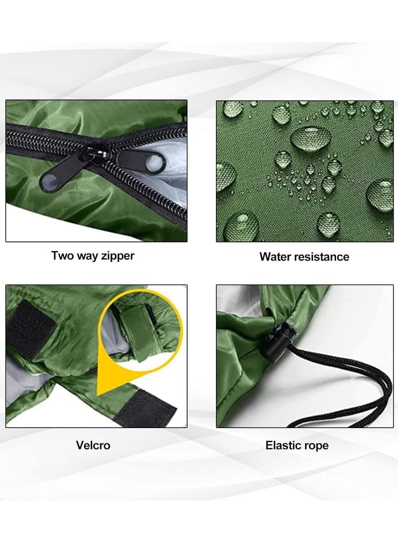 Envelope Sleeping Bag 180cm Cap Length 30cm Hollow Cotton Winter Hooded Sleeping Bag Suitable for Outdoor Camping Hiking and Mountaineering With Compression Bag Green