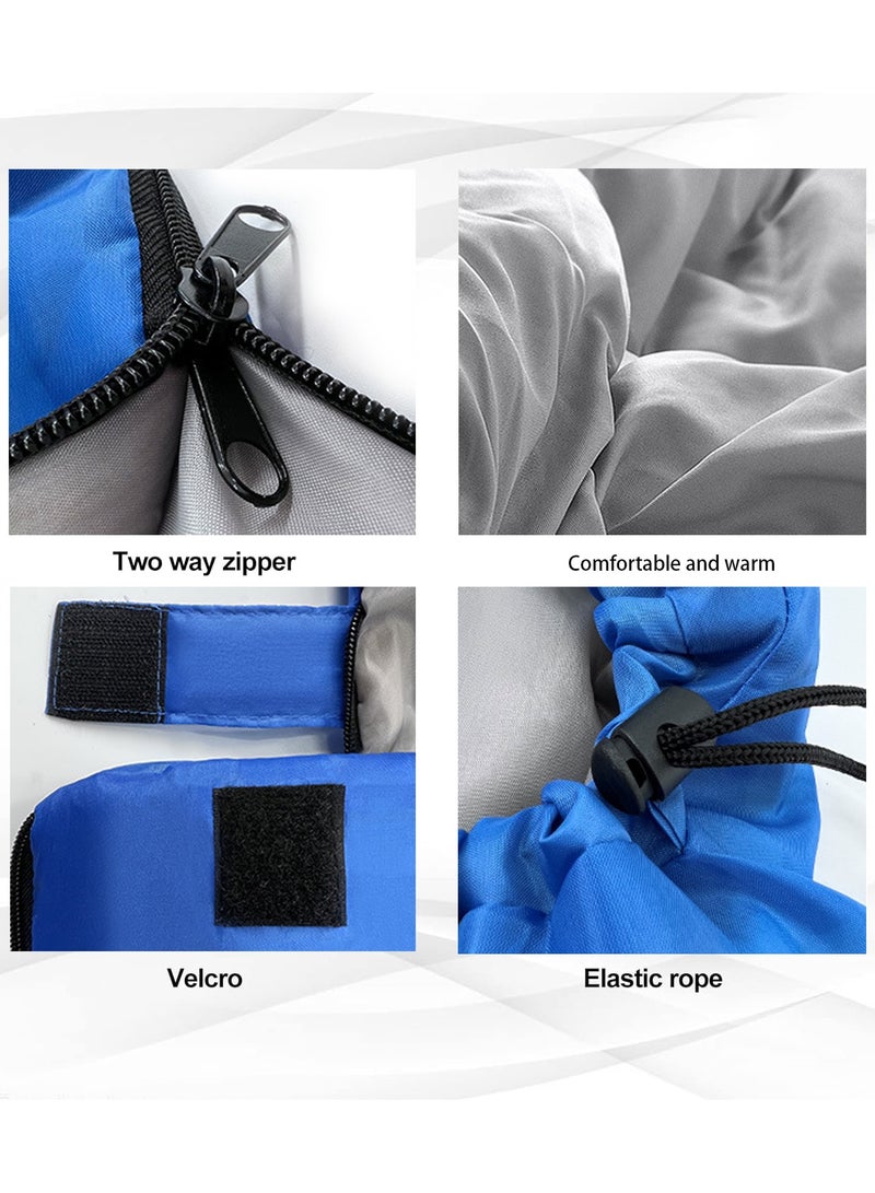 Envelope Sleeping Bag 180cm Cap Length 30cm Hollow Cotton Winter Hooded Sleeping Bag Suitable for Outdoor Camping Hiking and Mountaineering With Compression Bag Blue