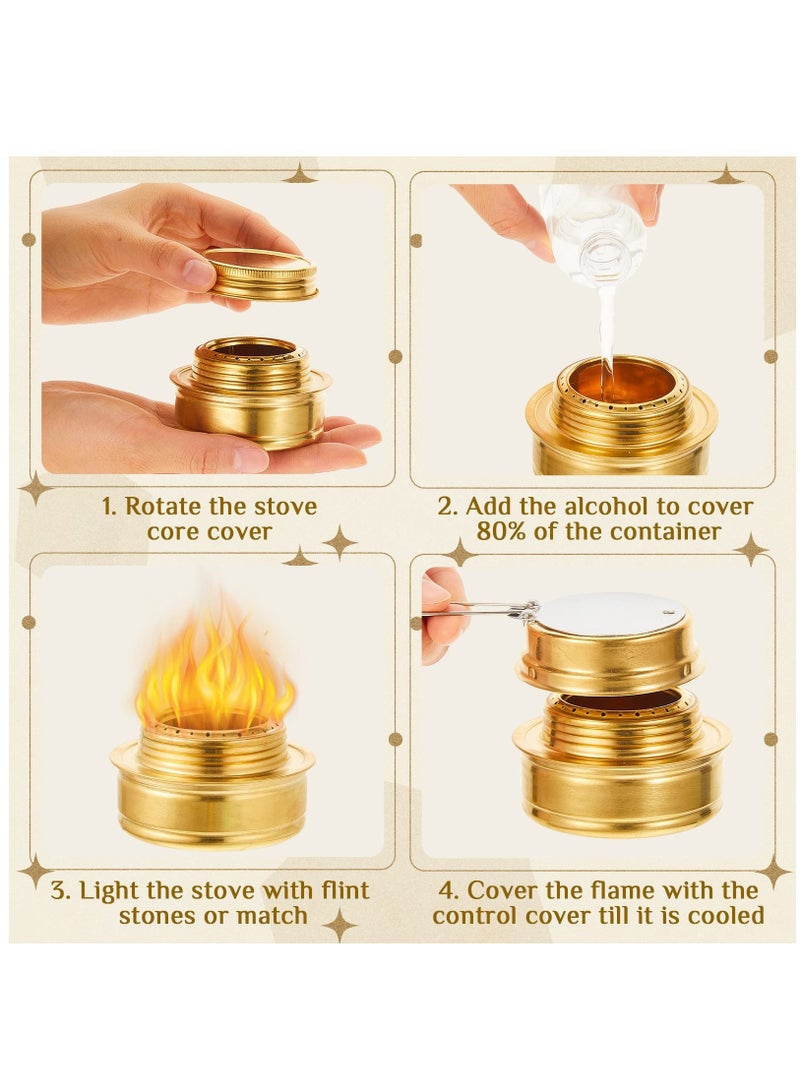 Brass Burner Camping Stove with Fuel Storage Rubber Gasket Cooktop Camping Backpacking Stoves with Variable Temperature Control for Cooking, 2 Pcs